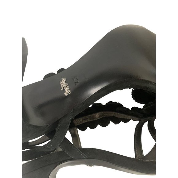 7.5B Coach Bianca Sandal Leather Paillettes Heeled Sandals Black 4" Heel G3169 - Picture 7 of 9